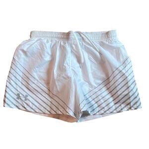 NWOT Under Armour White Gray Stripe Running Shorts, Lined, Elastic Waist, XS